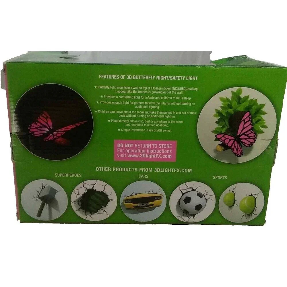 Pink Butterfly 3D Deco LED Light Wall Mounted Nursery or Kids Room